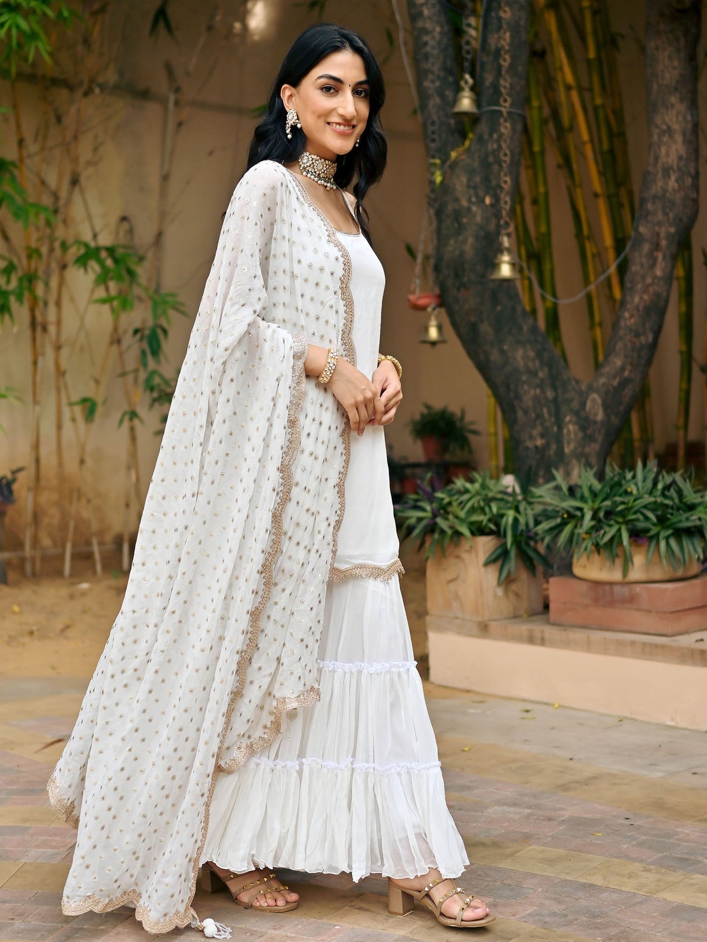 White Georgette Sharara Set