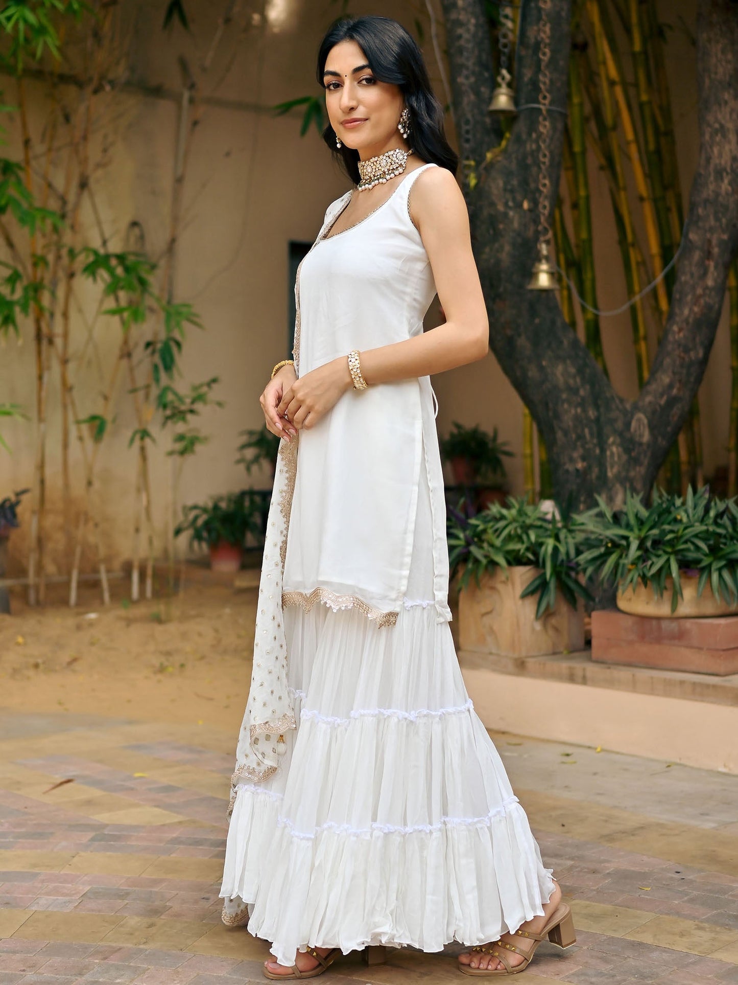 White Georgette Sharara Set