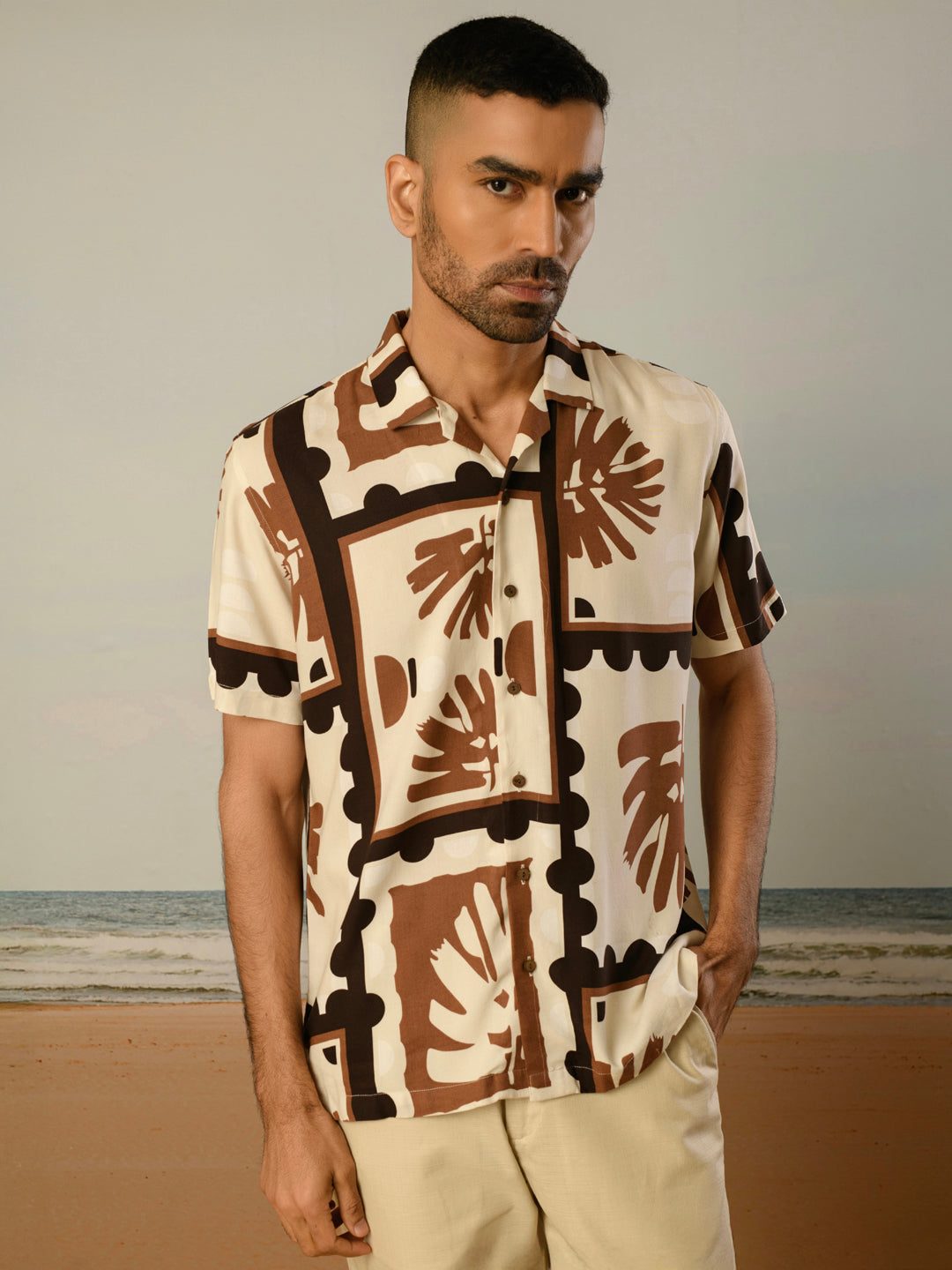 Cream Printed Rayon Shirt