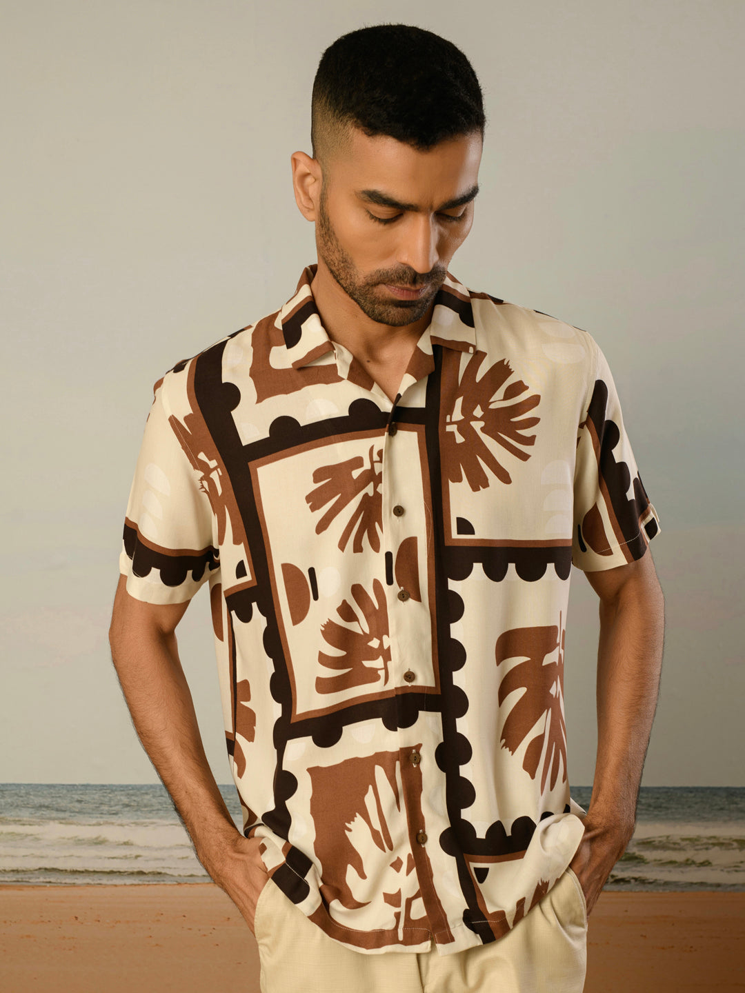 Cream Printed Rayon Shirt