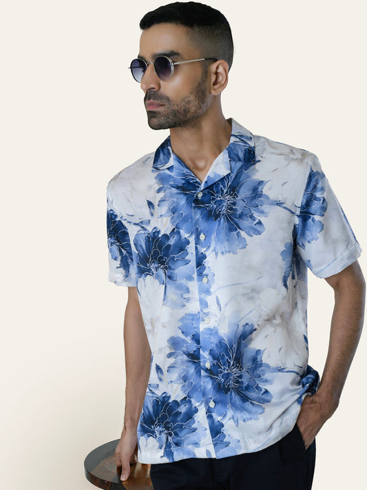 Off White Printed Rayon Shirt