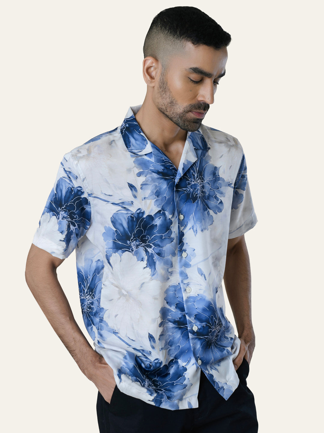 Off White Printed Rayon Shirt
