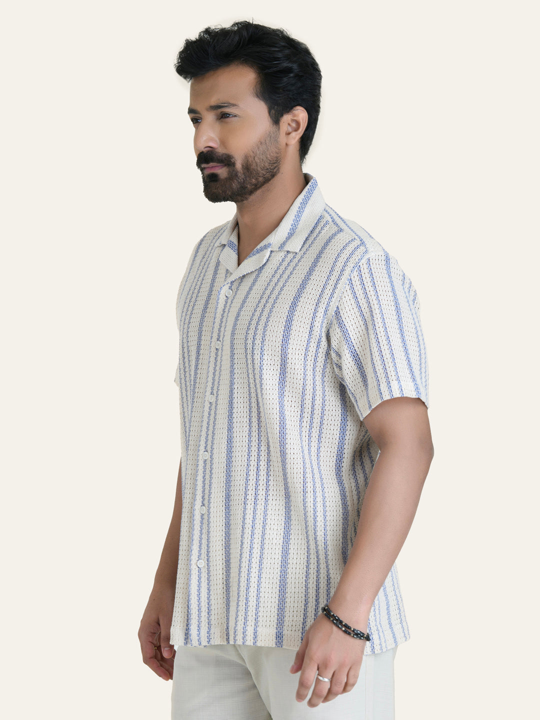Blue Striped Crochet Shirt