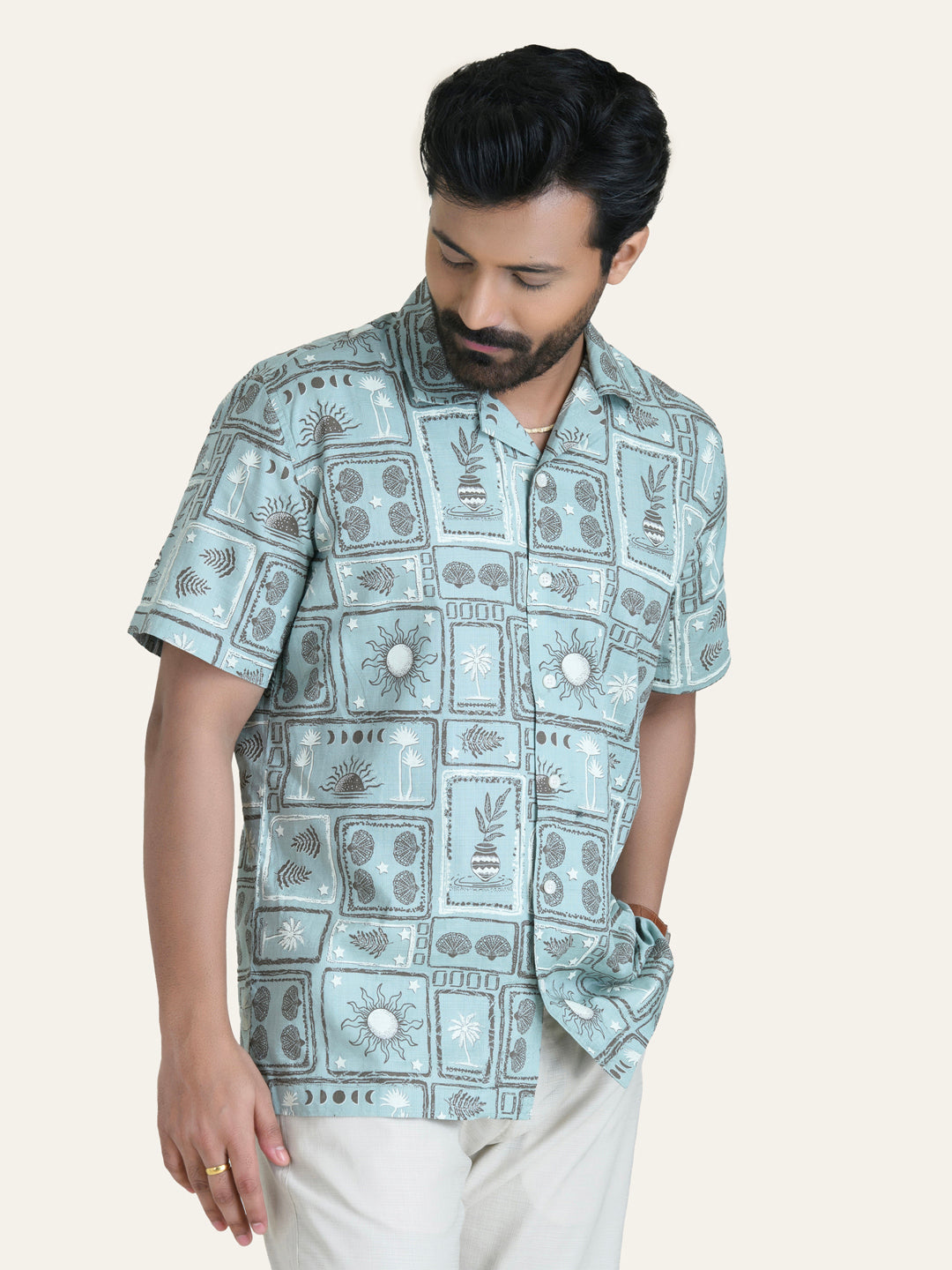 Blue Printed Cotton Shirt