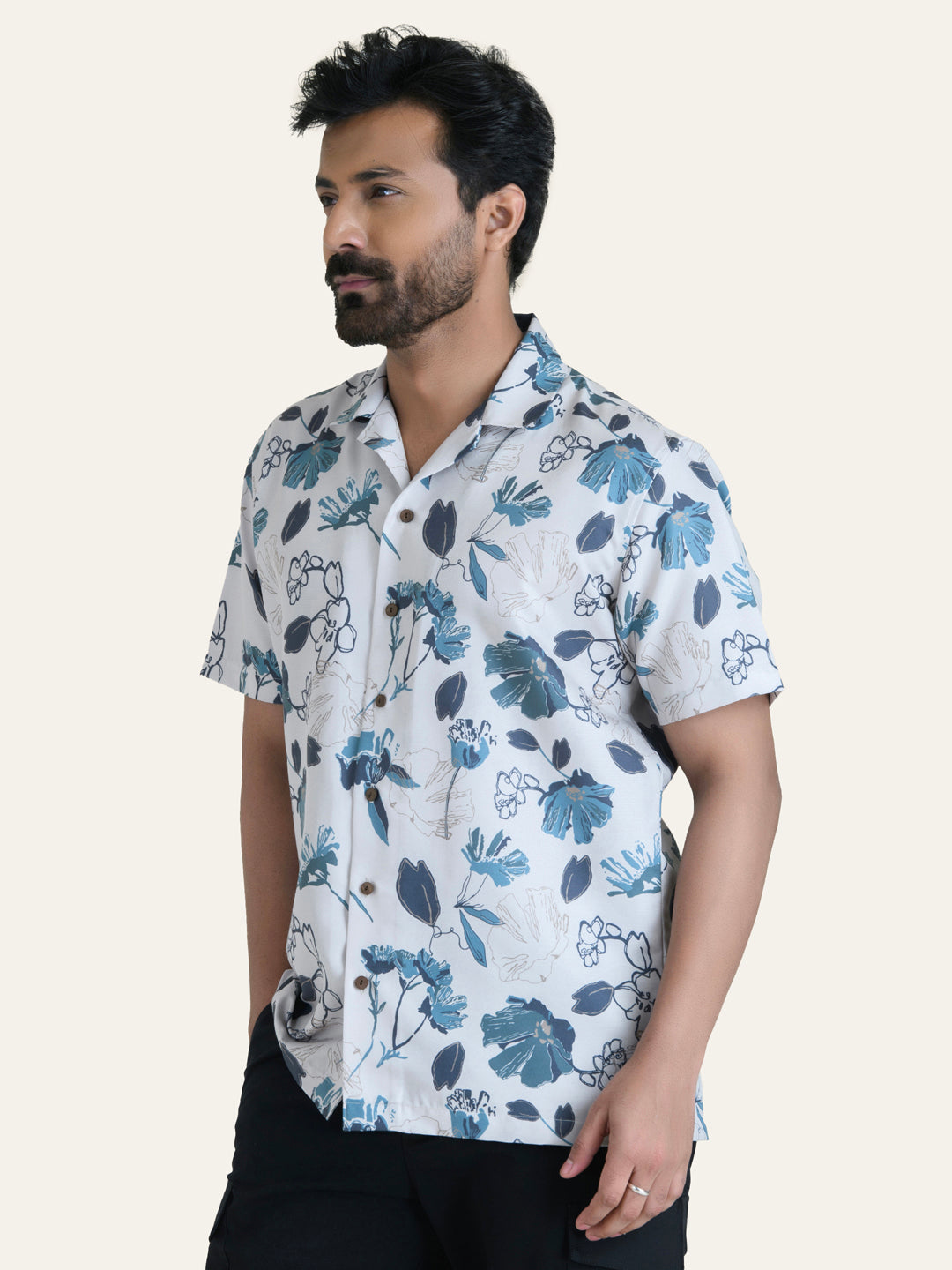 Beige Printed Rayon Shirt
