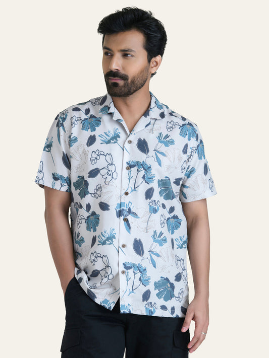 Beige Printed Rayon Shirt