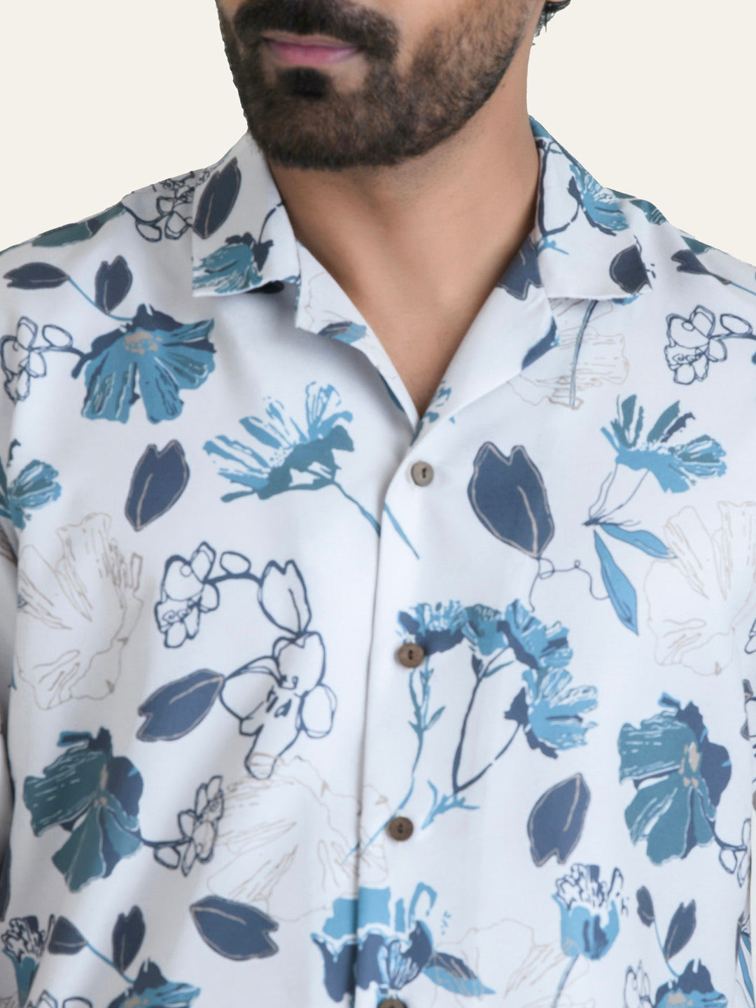 Beige Printed Rayon Shirt