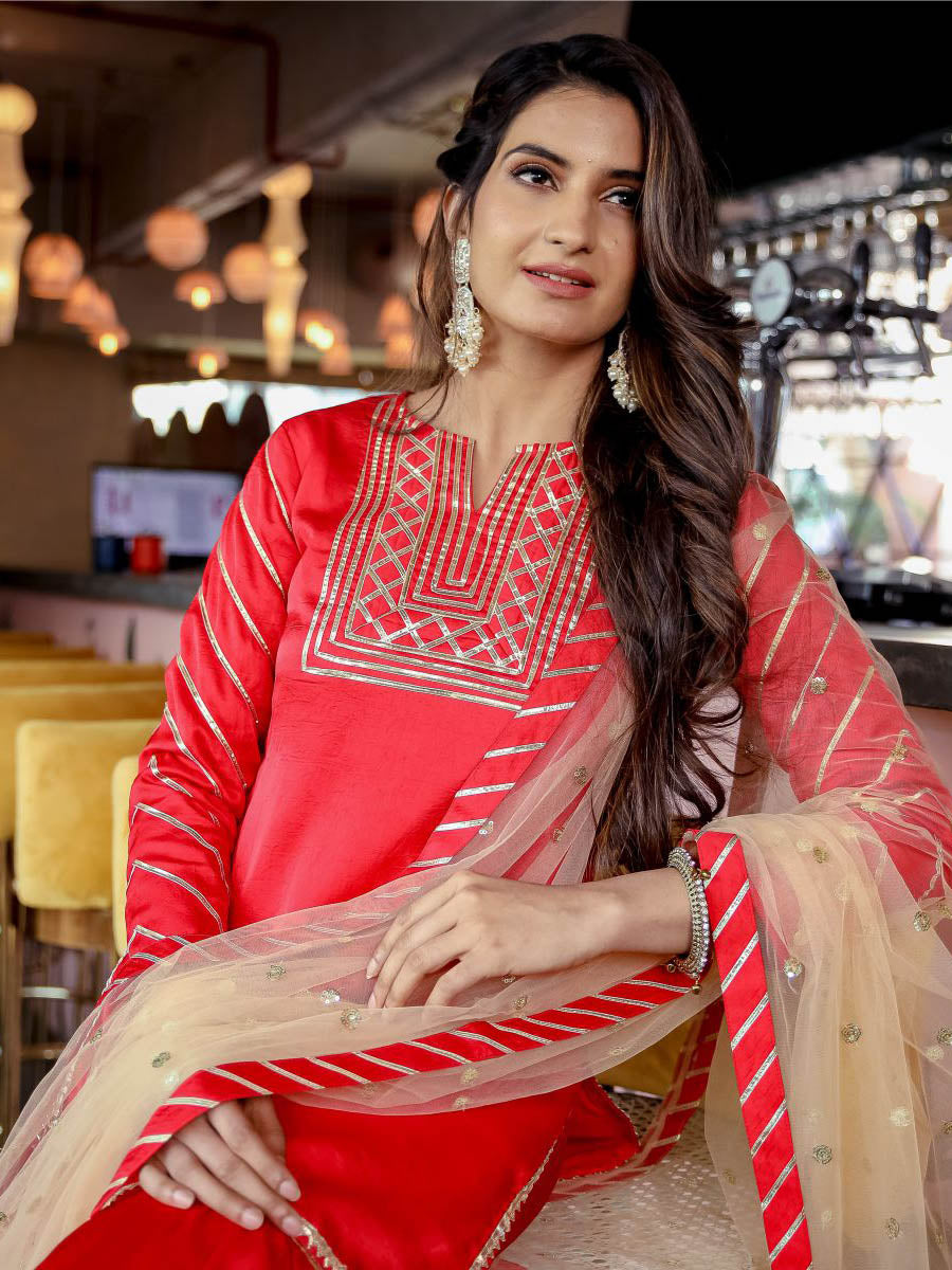 Red Sharara Gota With Dupatta