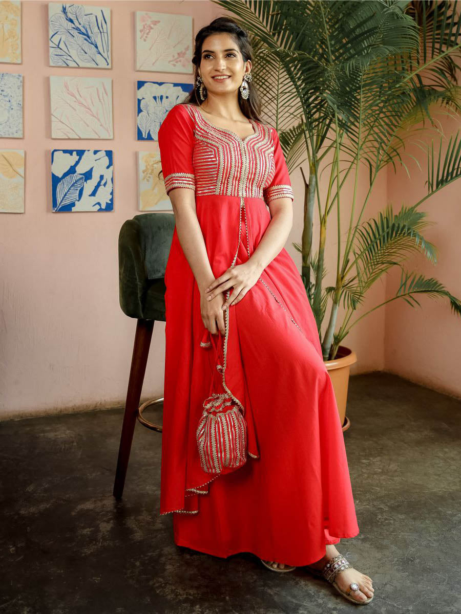 Red Kurta Palazzo Cotton Set