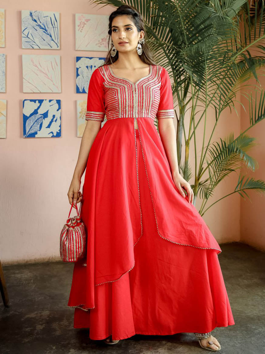 Red Kurta Palazzo Cotton Set