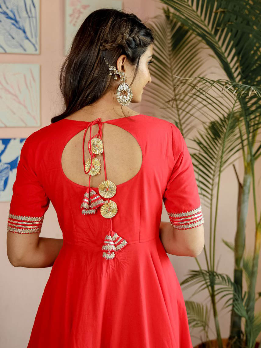 Red Kurta Palazzo Cotton Set