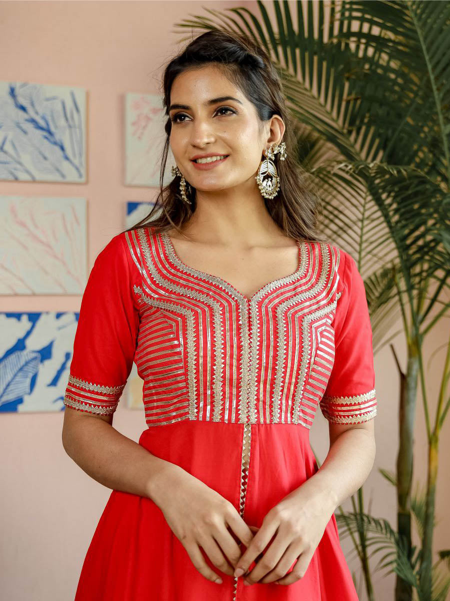 Red Kurta Palazzo Cotton Set