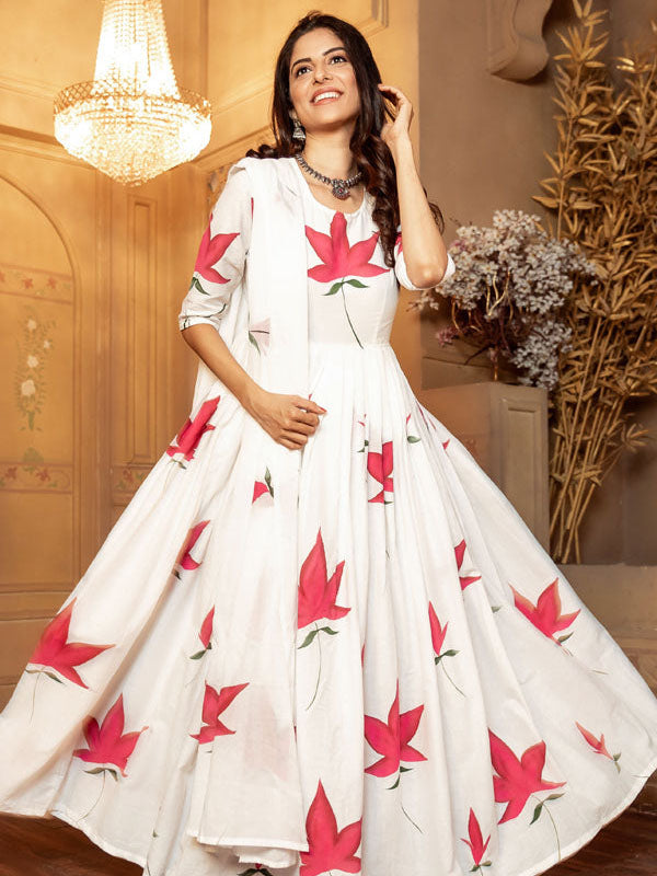 White Hand brush Dress Set
